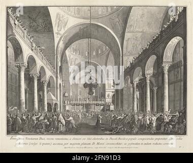 Der neu gewählte Doge wurde den Menschen in San Marco vorgestellt, 1763/1766. Stockfoto