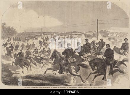 The Union Cavalry and Artillery Starting in Pursuit of the Rebels up the Yorktown Turnpike, veröffentlicht 1862. Stockfoto