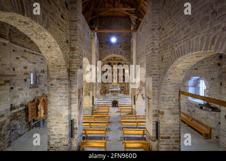 Romanische Kirche Santa Maria de Cap d'Aran, in Tredòs, Innenansichten (Aran-Tal, Katalonien, Spanien) ESP: Iglesia románica de Cap d'Aran, Tredòs Stockfoto