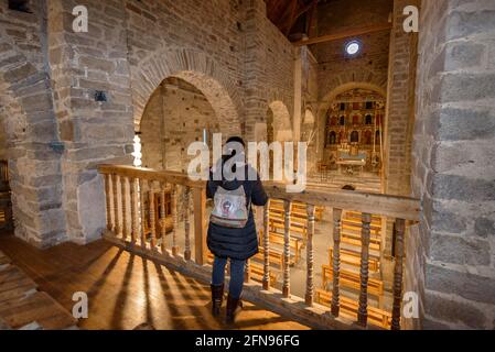 Romanische Kirche Santa Maria de Cap d'Aran, in Tredòs, Innenansichten (Aran-Tal, Katalonien, Spanien) ESP: Iglesia románica de Cap d'Aran, Tredòs Stockfoto