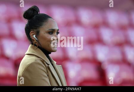 Datei-Foto vom 14/04/21 von Alex Scott, der als neuer Moderator des Football Focus der BBC benannt wurde und damit die erste feste Gastgeberin der 47-jährigen Geschichte der Serie wurde. Ausgabedatum: Samstag, 15. Mai 2021. Stockfoto