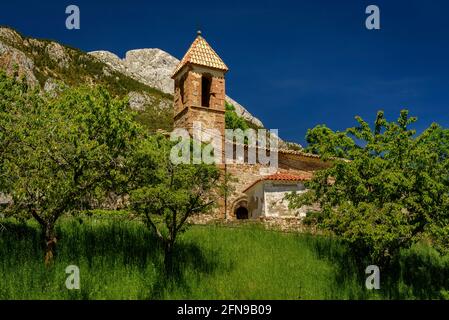 Dorf l'Espà, unter der Südwand von Pedraforca, im Gósol-Tal (Berguedà, Katalonien, Spanien, Pyrenäen) Stockfoto