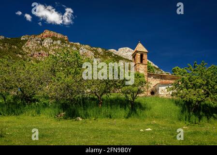 Dorf l'Espà, unter der Südwand von Pedraforca, im Gósol-Tal (Berguedà, Katalonien, Spanien, Pyrenäen) Stockfoto