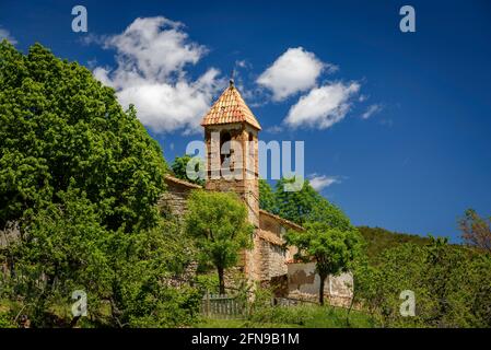 Dorf l'Espà, unter der Südwand von Pedraforca, im Gósol-Tal (Berguedà, Katalonien, Spanien, Pyrenäen) Stockfoto