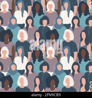 Seamless background with women. There are silhouettes of women of different races. Pattern with people icons. Vector illustration Stock Vektor