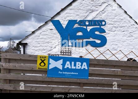 dh Scottish Independence SCOTLAND UK Scottish YES Unterstützer Haus Referendum Unterstützer Häuser Kampagne Unterstützung Zeichen SNP-Logo Alba Nationalisten unterzeichnen Stockfoto