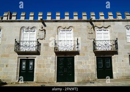 Fassade der Casa dos Pitas (R) / Haus der 2 Schilde, Caminha, Provinz Minho, Portugal Stockfoto