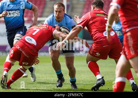 Llanelli, Großbritannien. 15. Mai 2021. Cardiff Blues Hooker Kristian Dacey während des Scarlets gegen Cardiff Blues PRO14 Rainbow Cup Rugby Match. Kredit: Gruffydd Thomas/Alamy Live Nachrichten Stockfoto