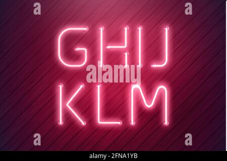 Neon Alphabet pink LED Neonlampe in realistischem Stil. Glänzender Party-Hintergrund. EPS 10. Schriftart für die Nummer der hellen Vektorgrafik. Stock Vektor