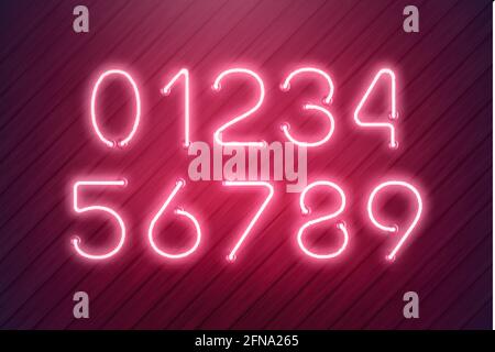 Neon Zahlen Vektor Licht Schriftart. Neon Text Vektor Illustration . Vektorgrafik. EPS 10. Stock Vektor