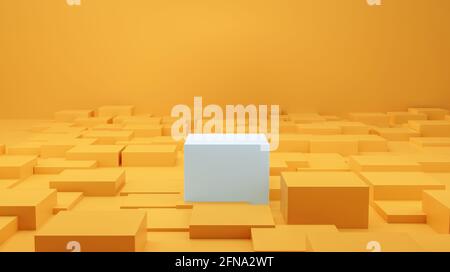 Weißes Podium für Highlight-Produkt im geometrischen Hintergrund Studio gelb Glück Farbe. Perfekt für Kosmetik und Gesundheit Gold. 3d-Rendering. Stockfoto