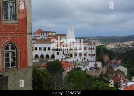 Luftaufnahme des Nationalpalastes, Sintra, Portugal Stockfoto