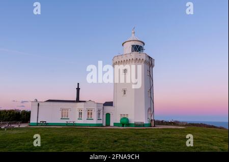 South Forland Lighthouse auf den White Cliffs of Dover, bei St. Margartes bei Cliffe Kent Stockfoto