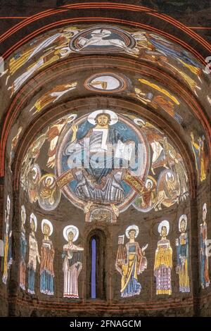 Abbildung von Fresco. Sant Climent de Taüll romanische Kirche. Taüll,Vall de Boí, Lleida, Katalonien, Spanien Stockfoto