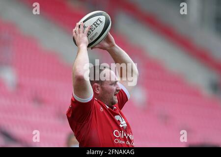 Llanelli, Großbritannien. Mai 2021. Ken Owens von Scarlets in Aktion. Guinness Pro14 Rainbow Cup Spiel, Scarlets gegen Cardiff Blues im Parc y Scarlets Stadium in Llanelli, South Wales am Samstag, den 15. Mai 2021. Bild von Andrew Orchard/Andrew Orchard Sports Photography/Alamy Live News Kredit: Andrew Orchard Sports Photography/Alamy Live News Stockfoto