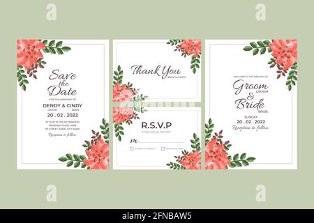 Hochzeit Einladungskarte Vorlage mit Aquarell Blumenrahmen Dekorationen für Hochzeit, Brautdusche, Babydusche, Geburtstagsfeier und unvergesslichen Moment Stock Vektor