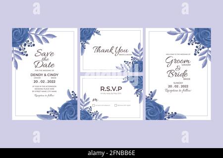 Hochzeit Einladungskarte Vorlage mit Aquarell Blumenrahmen Dekorationen für Hochzeit, Brautdusche, Babydusche, Geburtstagsfeier und unvergesslichen Moment Stock Vektor