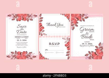 Hochzeit Einladungskarte Vorlage mit Aquarell Blumenrahmen Dekorationen für Hochzeit, Brautdusche, Babydusche, Geburtstagsfeier und unvergesslichen Moment Stock Vektor