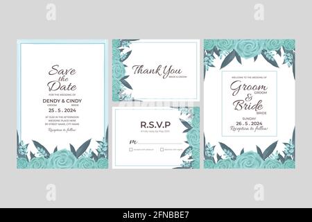 Hochzeit Einladungskarte Vorlage mit Aquarell Blumenrahmen Dekorationen für Hochzeit, Brautdusche, Babydusche, Geburtstagsfeier und unvergesslichen Moment Stock Vektor
