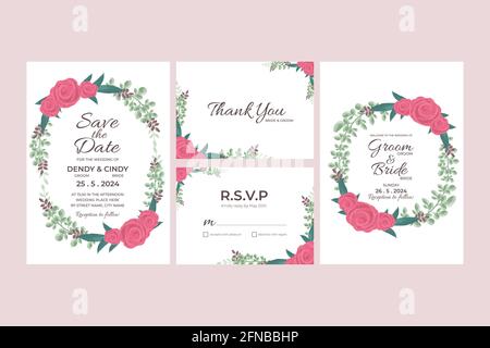 Hochzeit Einladungskarte Vorlage mit Aquarell Blumenrahmen Dekorationen für Hochzeit, Brautdusche, Babydusche, Geburtstagsfeier und unvergesslichen Moment Stock Vektor