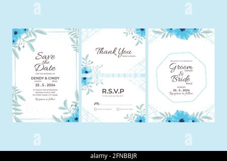 Hochzeit Einladungskarte Vorlage mit Aquarell Blumenrahmen Dekorationen für Hochzeit, Brautdusche, Babydusche, Geburtstagsfeier und unvergesslichen Moment Stock Vektor