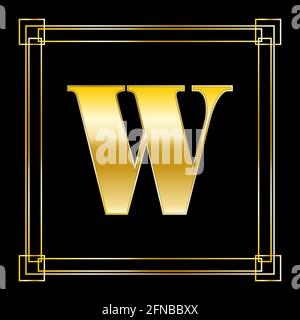 Buchstabe W Logo Design mit quadratischen Ornament, Luxus goldenes Design, Vektor-Illustration Stock Vektor
