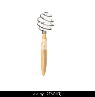 Isolierte Backwerkzeuge auf weißem Hintergrund. Hintergrund. Holzspatel, Löffel, Schneebesen, Messlöffel. Handgezeichnet in Aquarell. Stockfoto