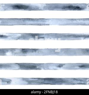Grau silber blau Streifen auf weißem Hintergrund Aquarell. Nahtloses Muster. Stockfoto