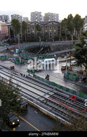 Baustelle der Straßenbahn T3, Paris, Ile-de-France, Frankreich Stockfoto