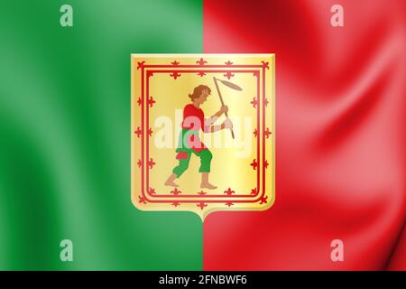 3D-Flagge von Fosses-la-Ville (Provinz Namur), Belgien. 3D-Illustration. Stockfoto