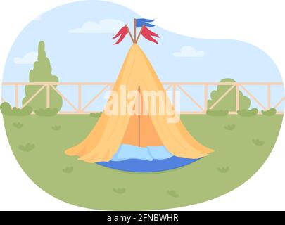 Wigwam für Kinder im Hinterhof 2D Vektor Webbanner, Poster Stock Vektor