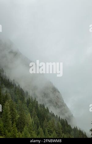 Neblige Berge im Herbst in Österreich Stockfoto