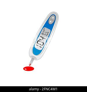 Diabetes-Check-Maschine mit digitalem Bildschirm, Gerät zur Messung von Blutzucker, Glucometer flaches Symbol isoliert. Vektordarstellung des medizinischen Geräts für Stock Vektor