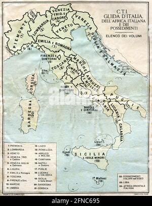 Alte Landkarte von Italien (Bild aus dem italienischen Ostafrika-Reiseführer 1938) Stockfoto