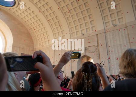 Fotos, die anlässlich des 100-jährigen Jubiläums seit Beginn des Ersten Weltkriegs am Menin Gate in Belgien aufgenommen wurden. Stockfoto