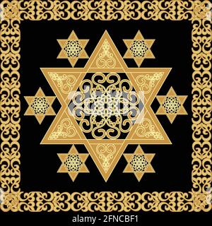 Stern von David Dekoration Fliese mit geometrischen Vintage Eibe Ornament in Gold-Design, eps10 Vektor Stock Vektor
