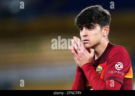 Gonzalo Villar von Roma reagiert während der italienischen Meisterschaft Serie A Fußballspiel zwischen AS Roma und SS Lazio am 15. Mai 2021 im Stadio Olimpico in Rom, Italien - Foto Federico Proietti / DPPI / LiveMedia Stockfoto