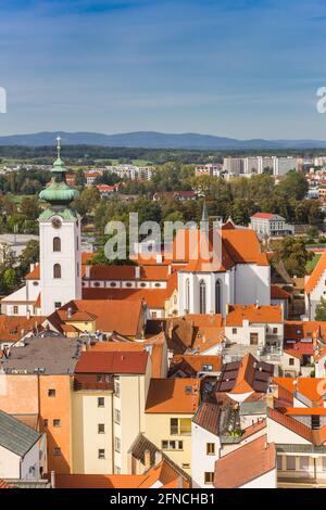 Luftaufnahme des Dominikanerklosters in Ceske Budejovice, Tschechien Stockfoto