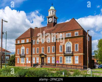 Letchworth Garden City Rathaus der Letchworth Rathaus geöffnet 1935 & von Bennett & Bidwell, im georgianischen Stil erbaute, denkmalgeschützte konzipiert. Stockfoto