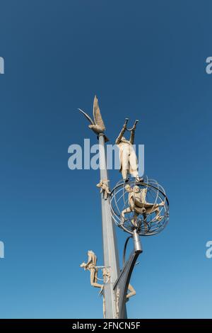 Die magische Säule von Peter Lenk in der Bodenseestadt Meersburg. Stockfoto