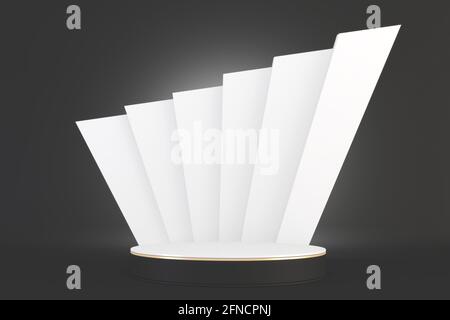3d-Rendering, Black Luxury Podium auf schwarzem Hintergrund für Show-Produkt. Stockfoto
