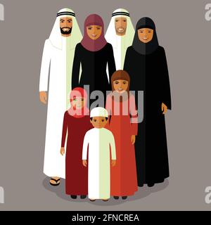 vector arabische Familie, muslimische Menschen, saudische Karikatur Mann und Frau Stock Vektor