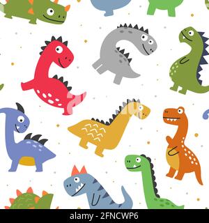Nahtlose Muster mit lustigen fröhlichen Cartoon-Dinosaurier Stock Vektor