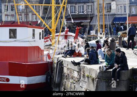 Ende des Sperrwochenendes in Honfleur - Calvados - Frankreich Stockfoto