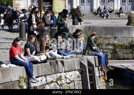 Ende des Sperrwochenendes in Honfleur - Calvados - Frankreich Stockfoto