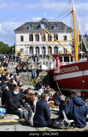 Ende des Sperrwochenendes in Honfleur - Calvados - Frankreich Stockfoto