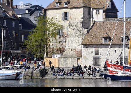 Ende des Sperrwochenendes in Honfleur - Calvados - Frankreich Stockfoto