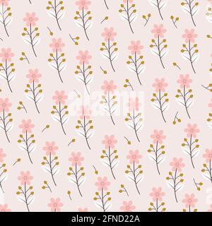 Künstlerisch trendy floral Vektor nahtlose Muster-Design für Textil und Druck. Elegante, sich wiederholende Struktur mit Blümchen und rosa Hintergrund Stock Vektor