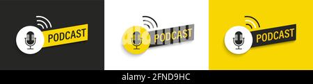 Podcast-Symbole, Symbole, Logos mit Mikrofon einstellen. Stock Vektor