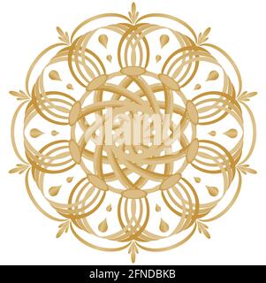 Gold symmetrischer geometrischer Stern, filigran gemustertes goldenes Kreisgestaltungselement Stock Vektor